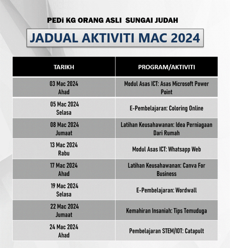 Jadual aktiviti 2024 mac